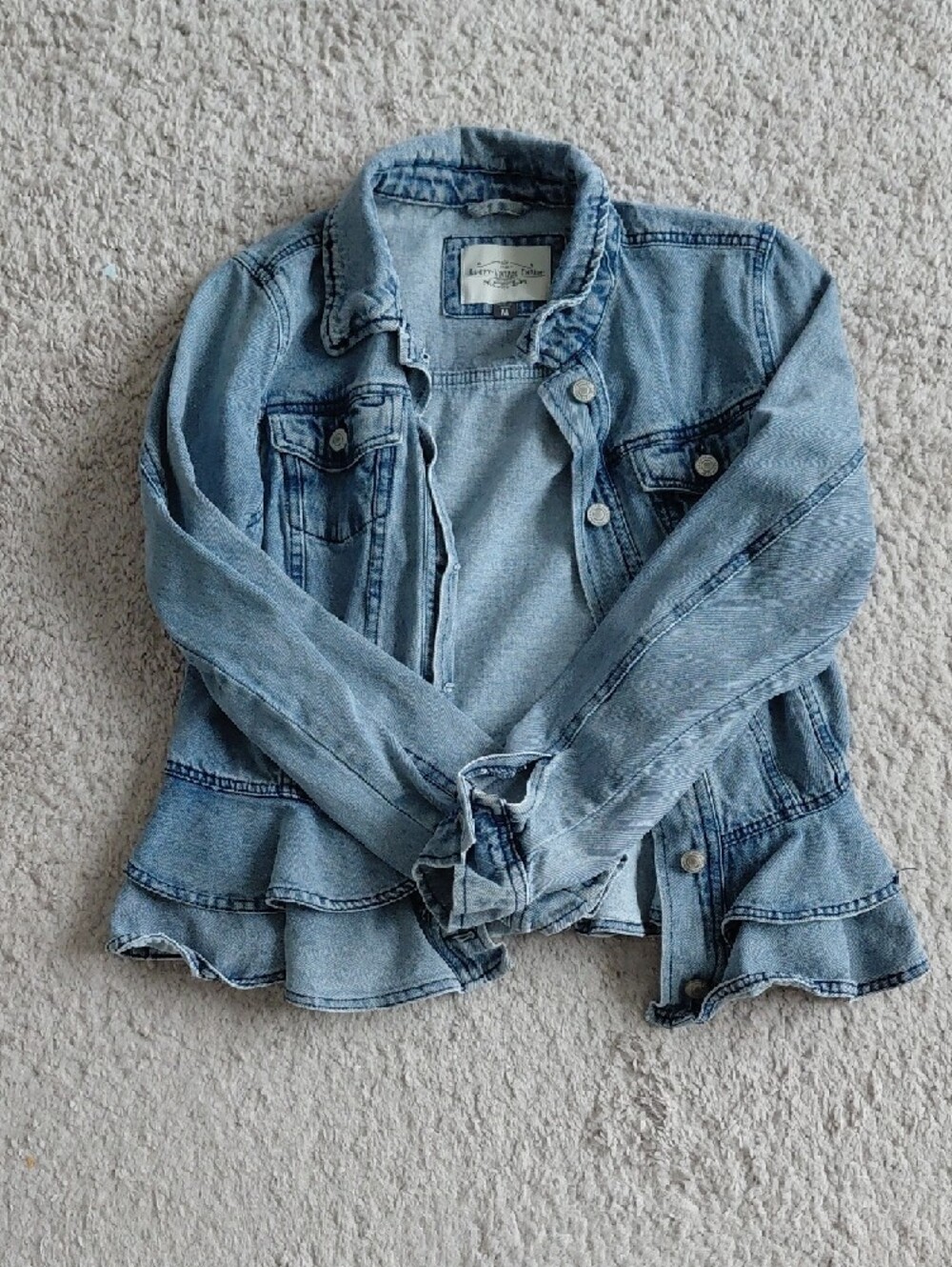 Ashley Vintage Charm Light Blue Denim Jacket with Ruffle Hem